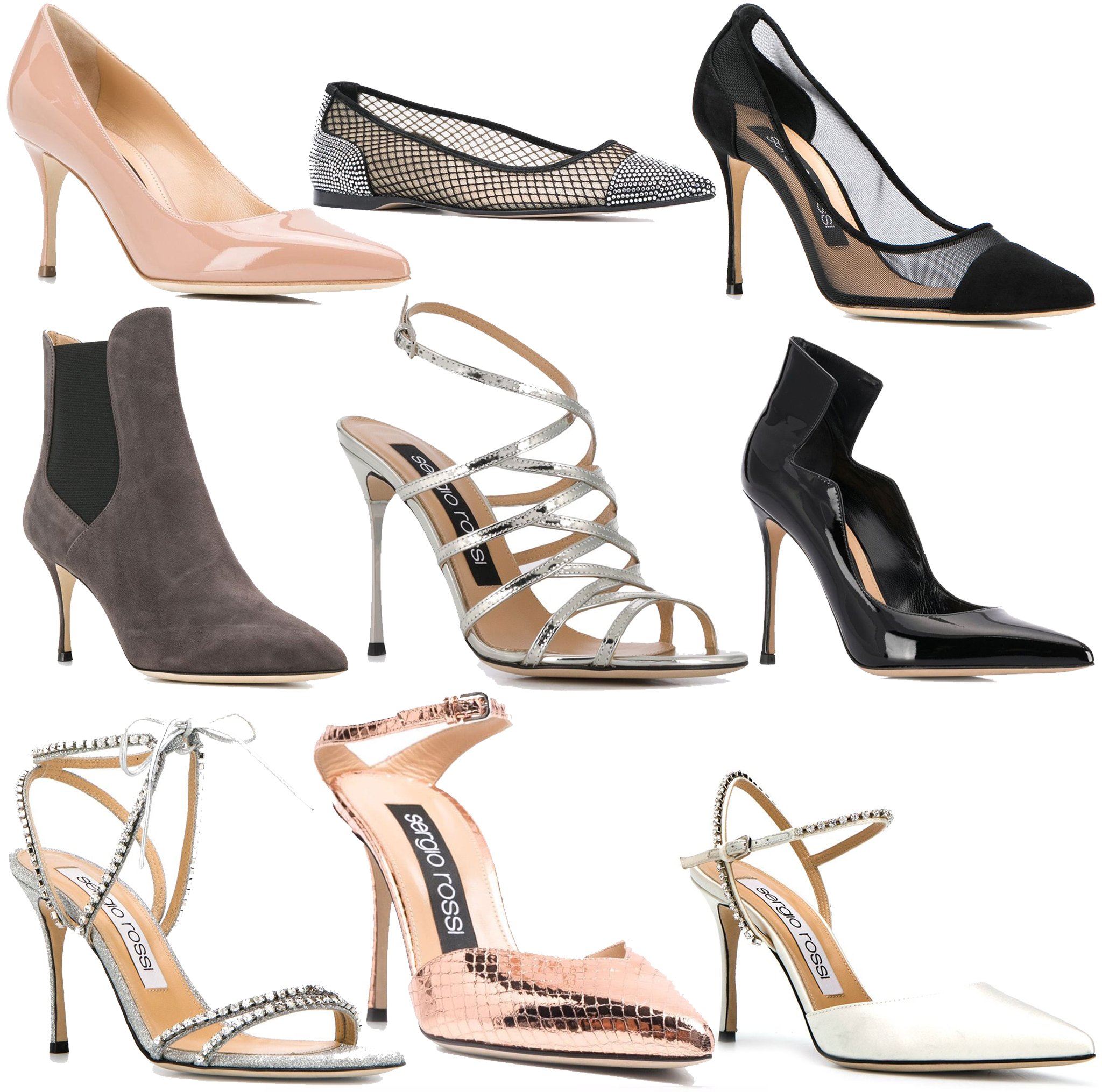 Sergio Rossi's famous Godiva style is available in a variety of silhouettes and materials