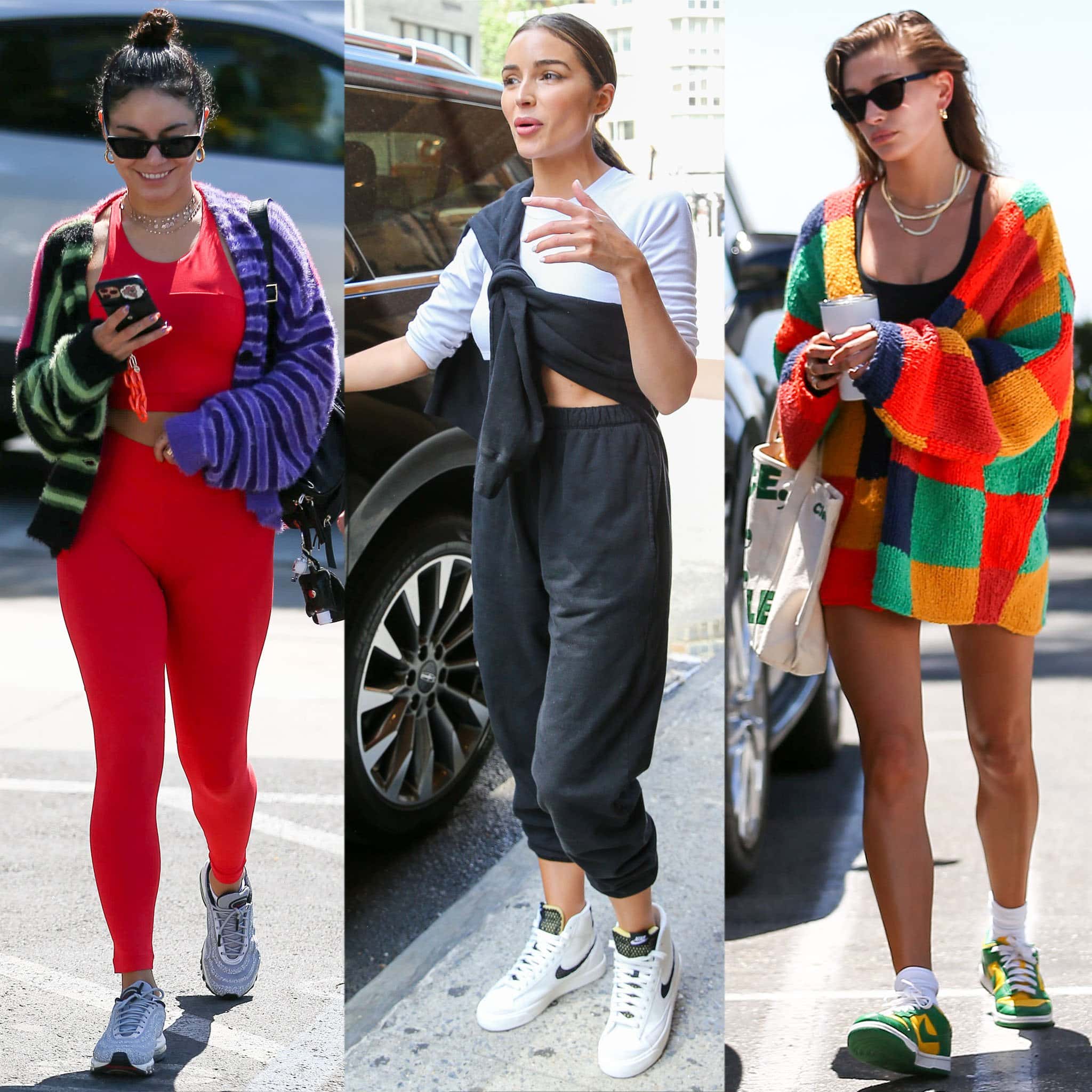 Celebrities like Vanessa Hudgens, Olivia Culpo, and Hailey Bieber have embraced the athleisure trend with Nike shoes as their go-to footwear