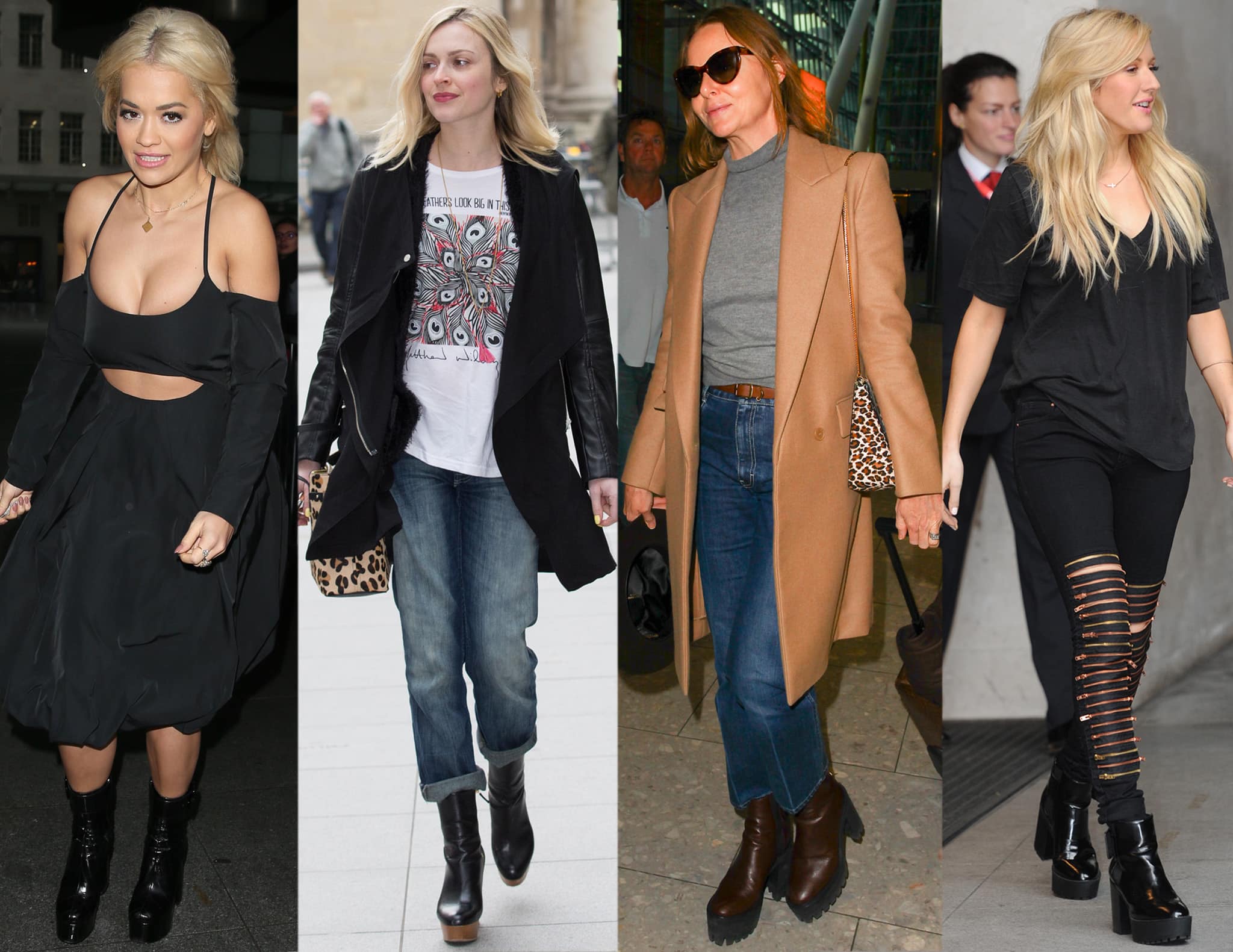 Rita Ora, Fearne Cotton, Stella McCartney, and Ellie Goulding wearing platform boots