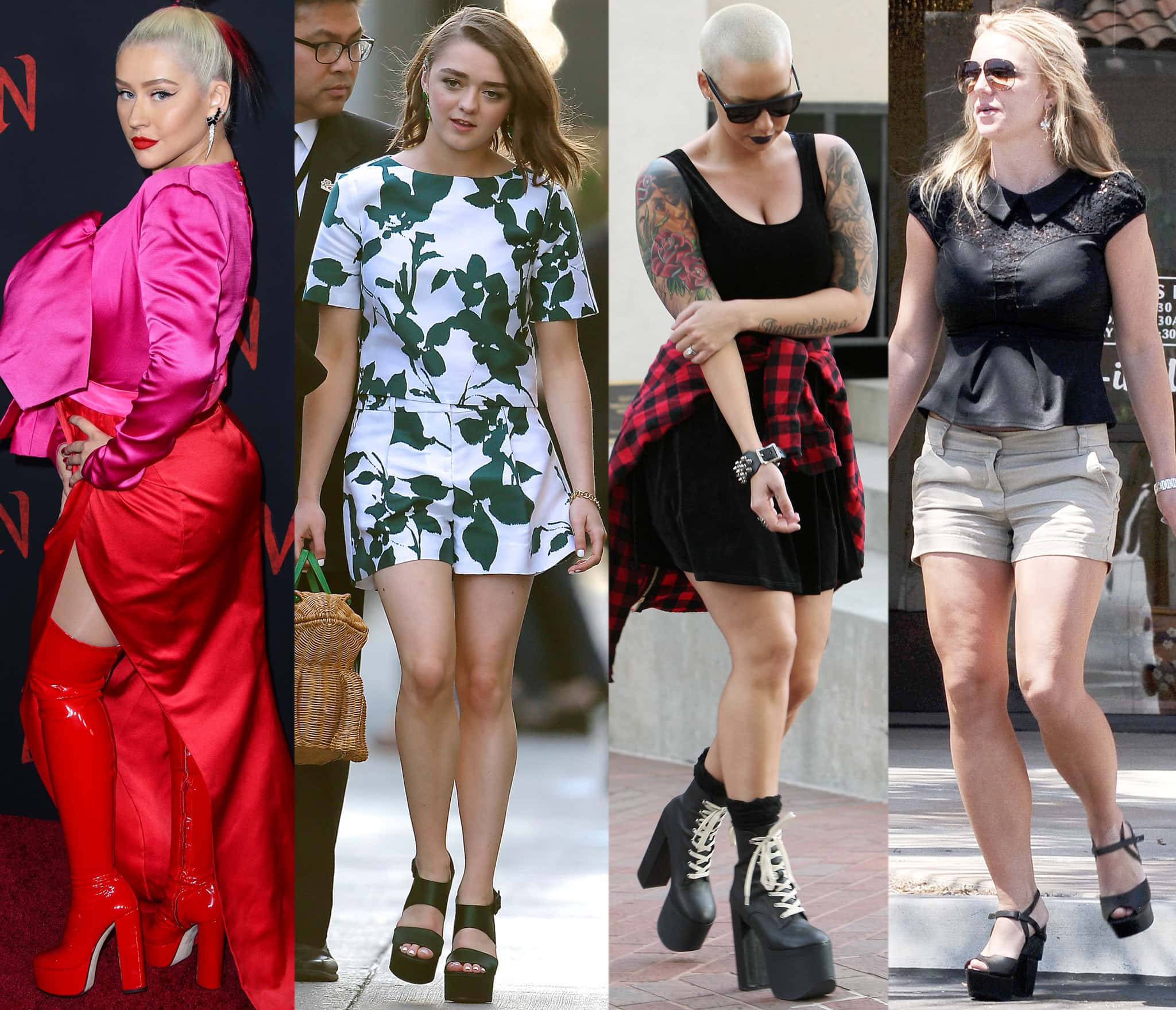 Christina Aguilera, Maisie Williams, Amber Rose, and Britney Spears wearing platform shoes