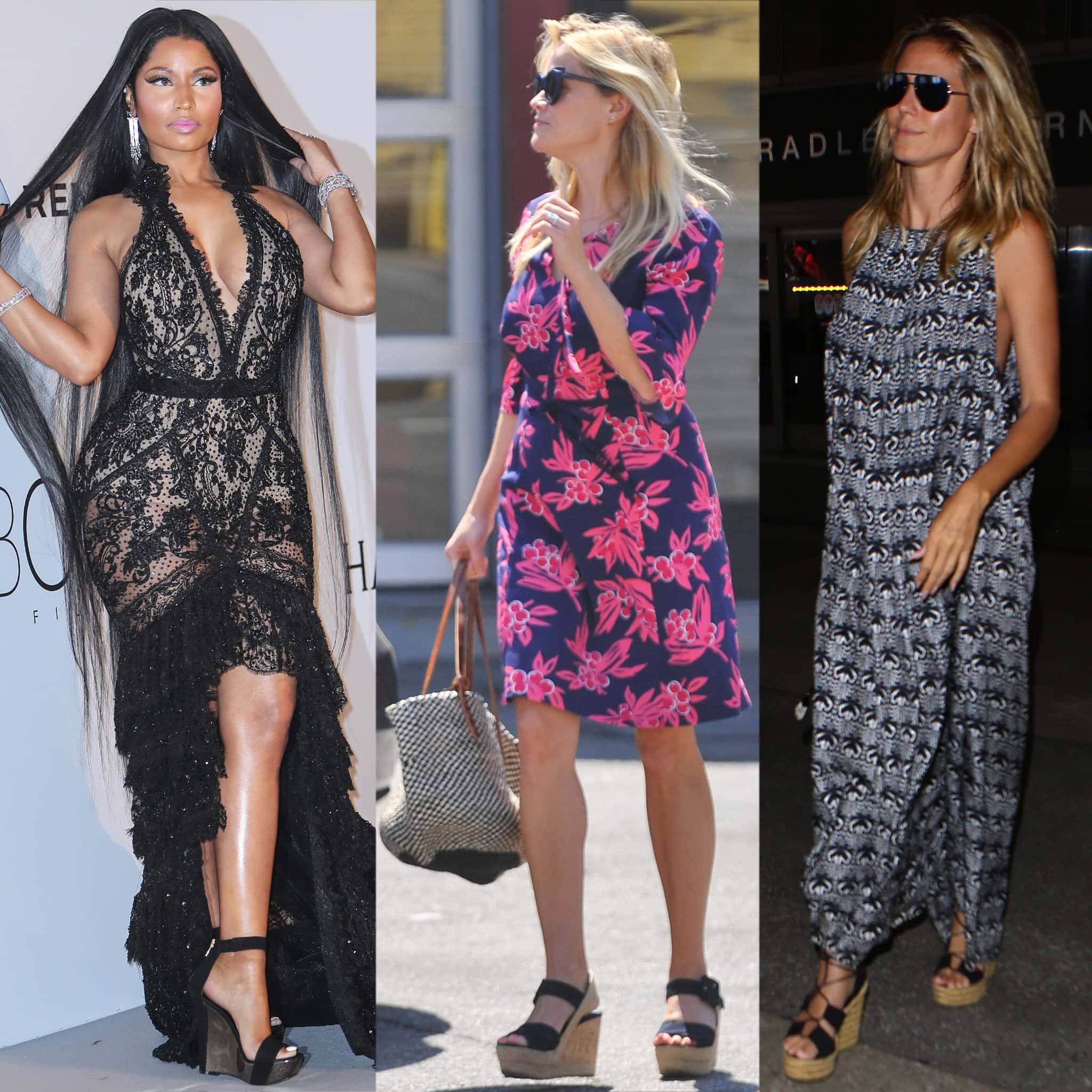 Nicki Minaj, Reese Witherspoon, and Heidi Klum in summery platform wedge sandals