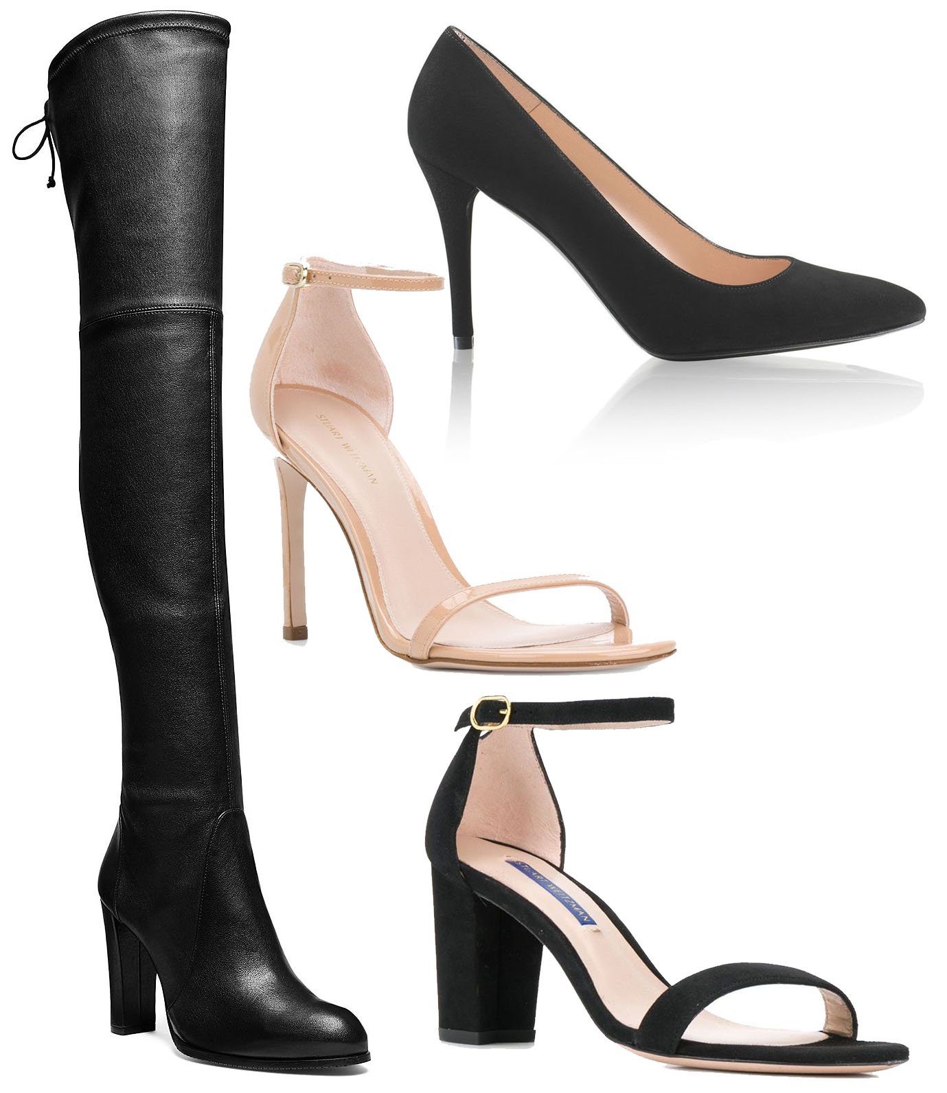 Some of Stuart Weitzman's most popular styles are the Highland boots, Power pumps, and Nudist sandals