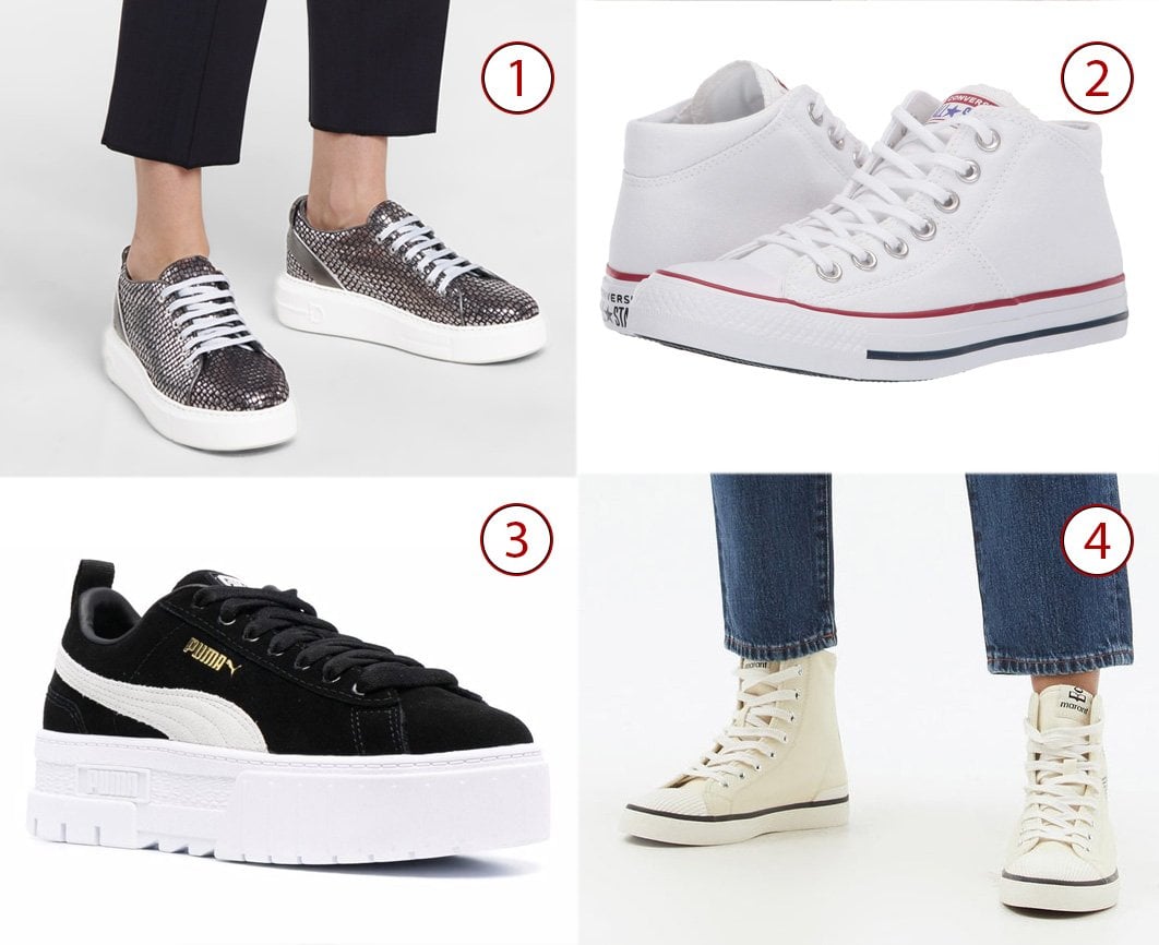 1. Salvatore Ferragamo Senise embossed leather sneakers, 2. Converse Chuck Taylor All Star Madison, 3. Puma Mayze platform sneakers, 4. Isabel Marant Benkeen high-top canvas trainers