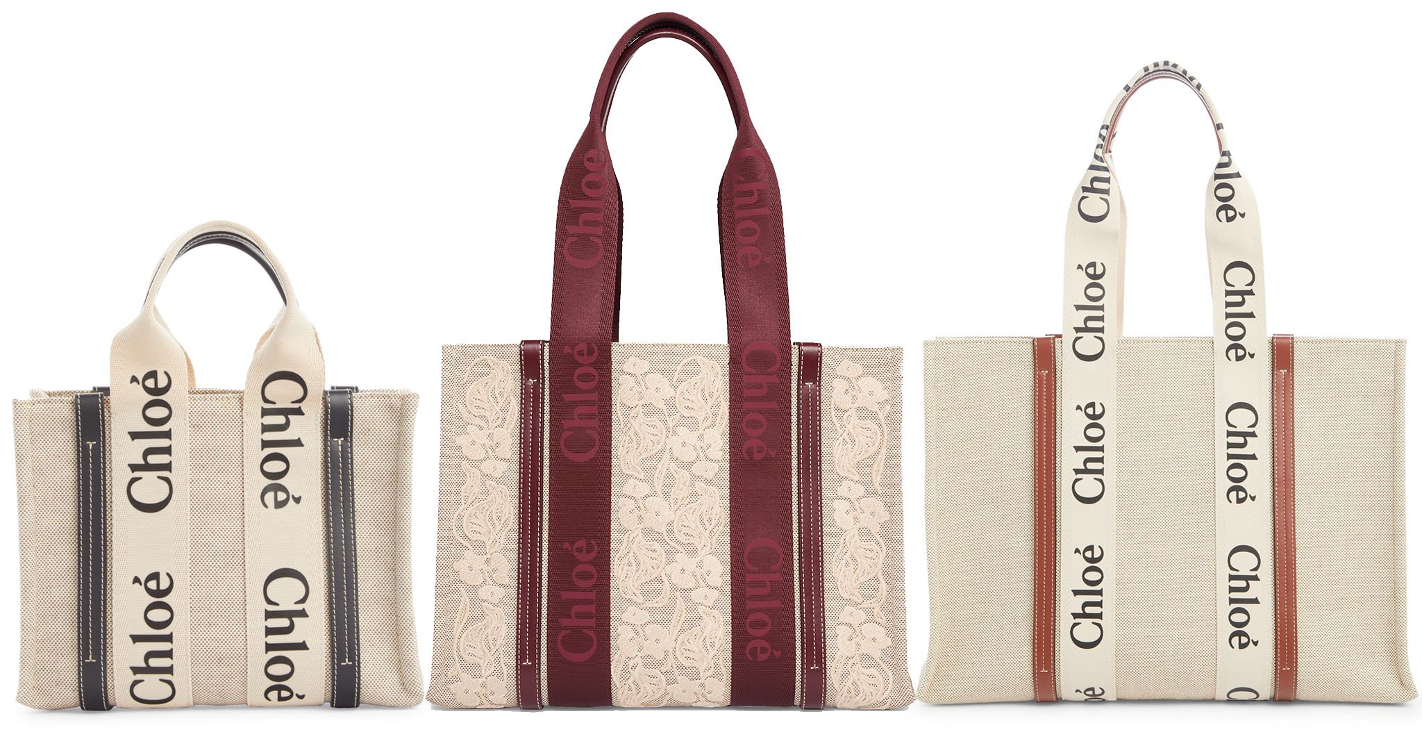 Chloe's Woody tote is a practical yet trendy bag made of neutral canvas with leather trims 