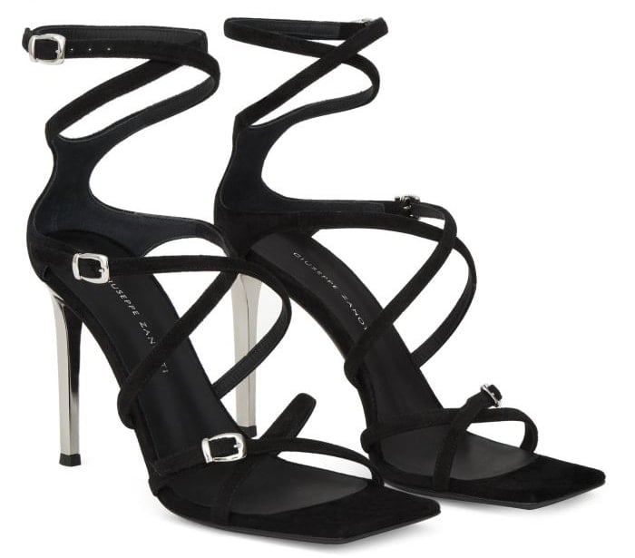 The Vanilla Soft Punk sandals have trendy square toes, adjustable crisscross straps, and 4-inch metallic heels