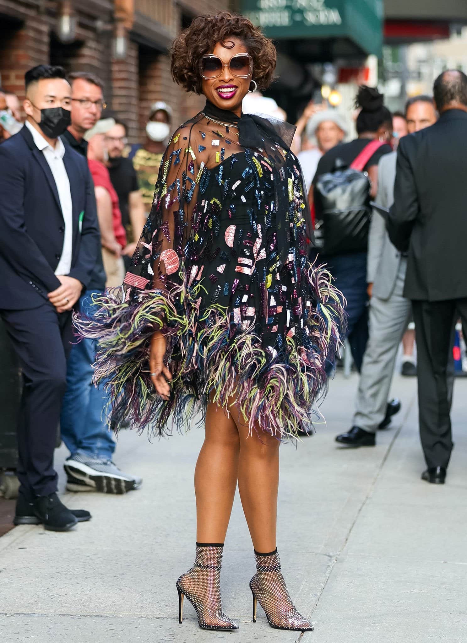 Jennifer Hudson outside Late Show with Stephen Colbert studio at the Ed Sullivan Theatre in New York City on August 12, 2021