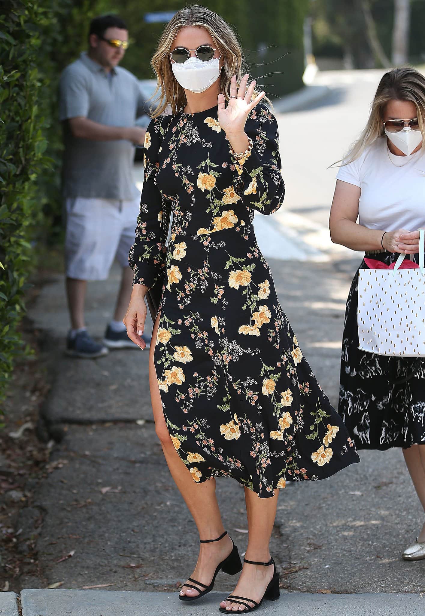 Julianne Hough attends Jennifer Klein's Day of Indulgence in a Reformation black floral Creed midi dress