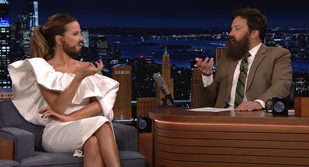 Kate Beckinsale talks about her love for facial hair with Jimmy Fallon