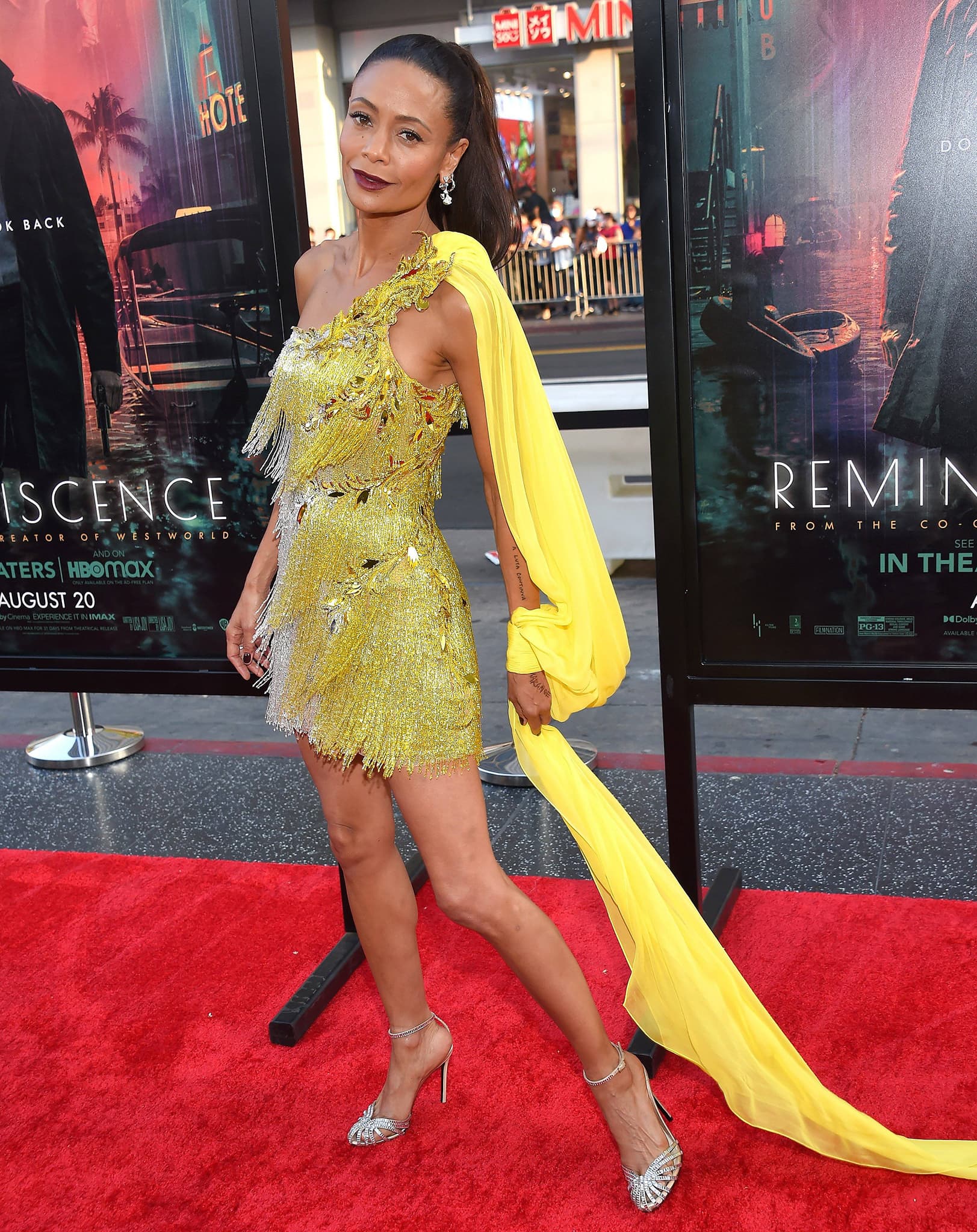 Thandiwe Newton stuns in a silver-and-gold fringe mini dress from Atelier Versace
