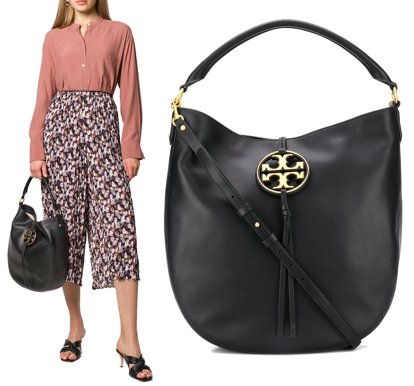 Tory Burch Miller metal-logo slouchy hobo bag, $598