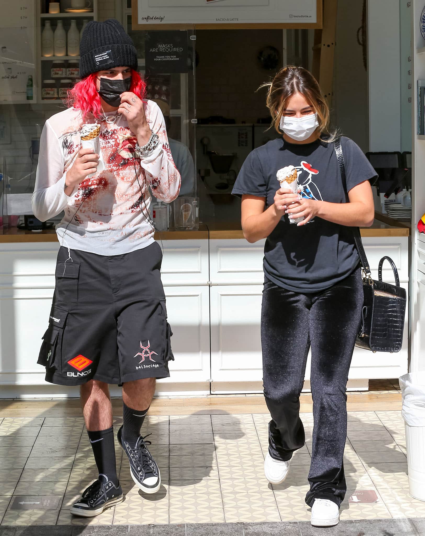 Omer Fedi and Addison Rae grabbing ice cream at Century City mall in Los Angeles on September 2, 2021