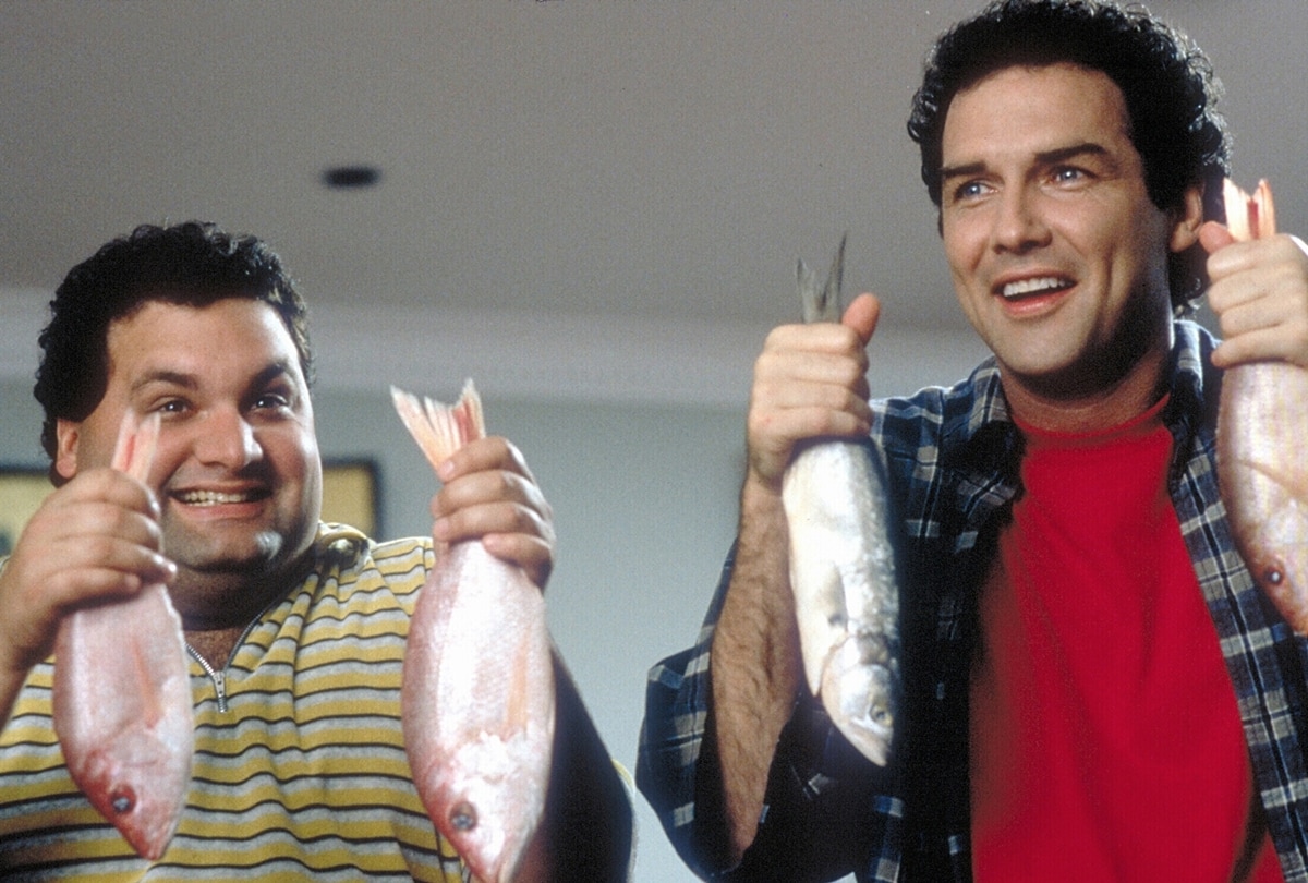 Artie Lange as Sam McKenna (L) and Norm MacDonald as Mitch Weaver in the 1998 American comedy film Dirty Work