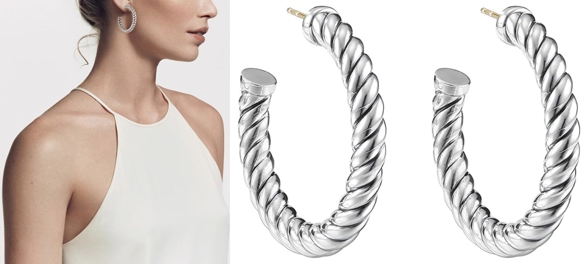 David Yurman's sterling silver hoop earrings are defined by the brand's iconic cable motif