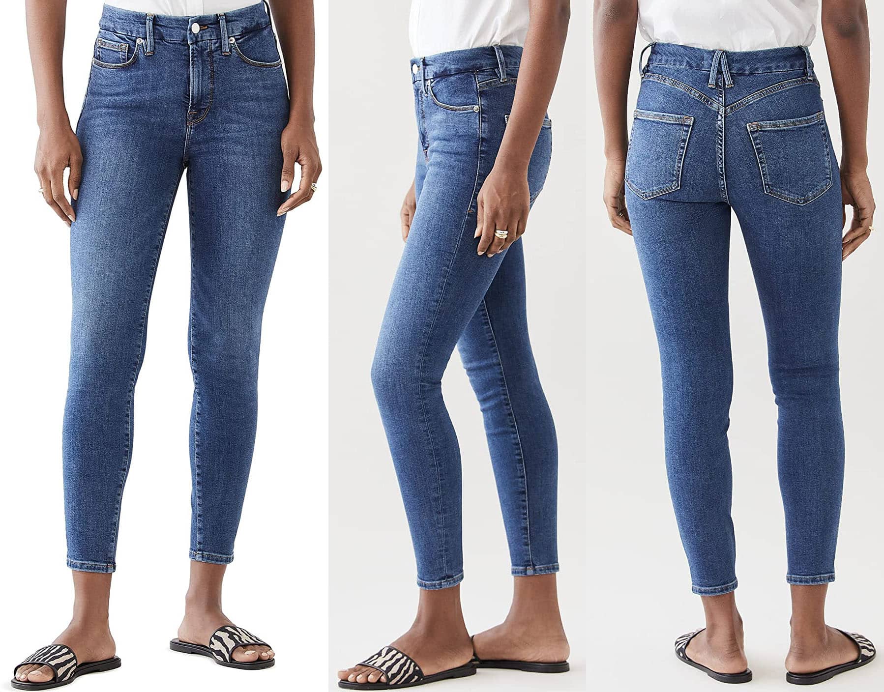 Good American's Good Legs Crop Extreme V is the ultimate skinny sculpting jean, featuring extra stretch, flat tummy tech, and a gap-proof waistband
