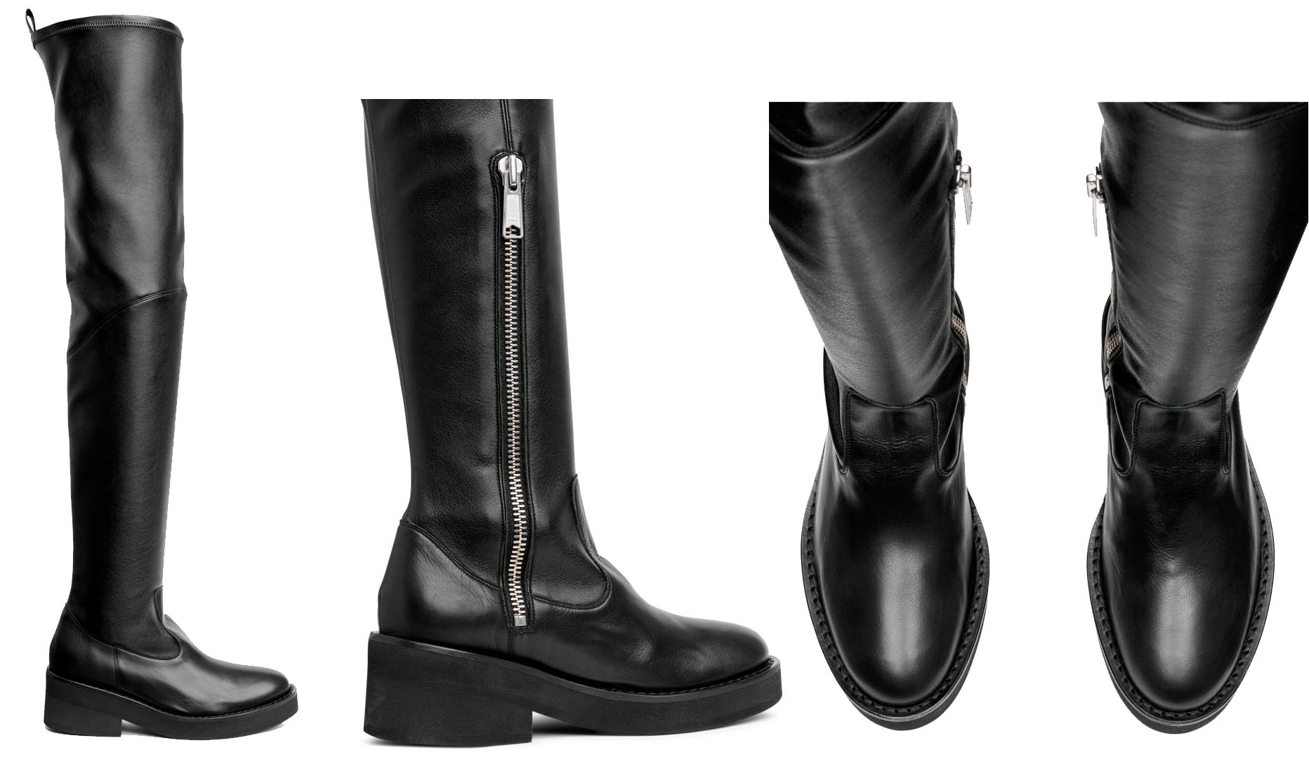 A more affordable pair of OTK boots featuring elastication at the top and a chunky visible zip on one side