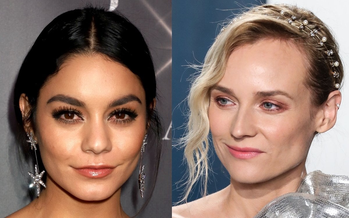 Vanessa Hudgens wears Estee crystal star earrings and Diane Kruger wears an Ines crystal pearl headband by Jennifer Behr