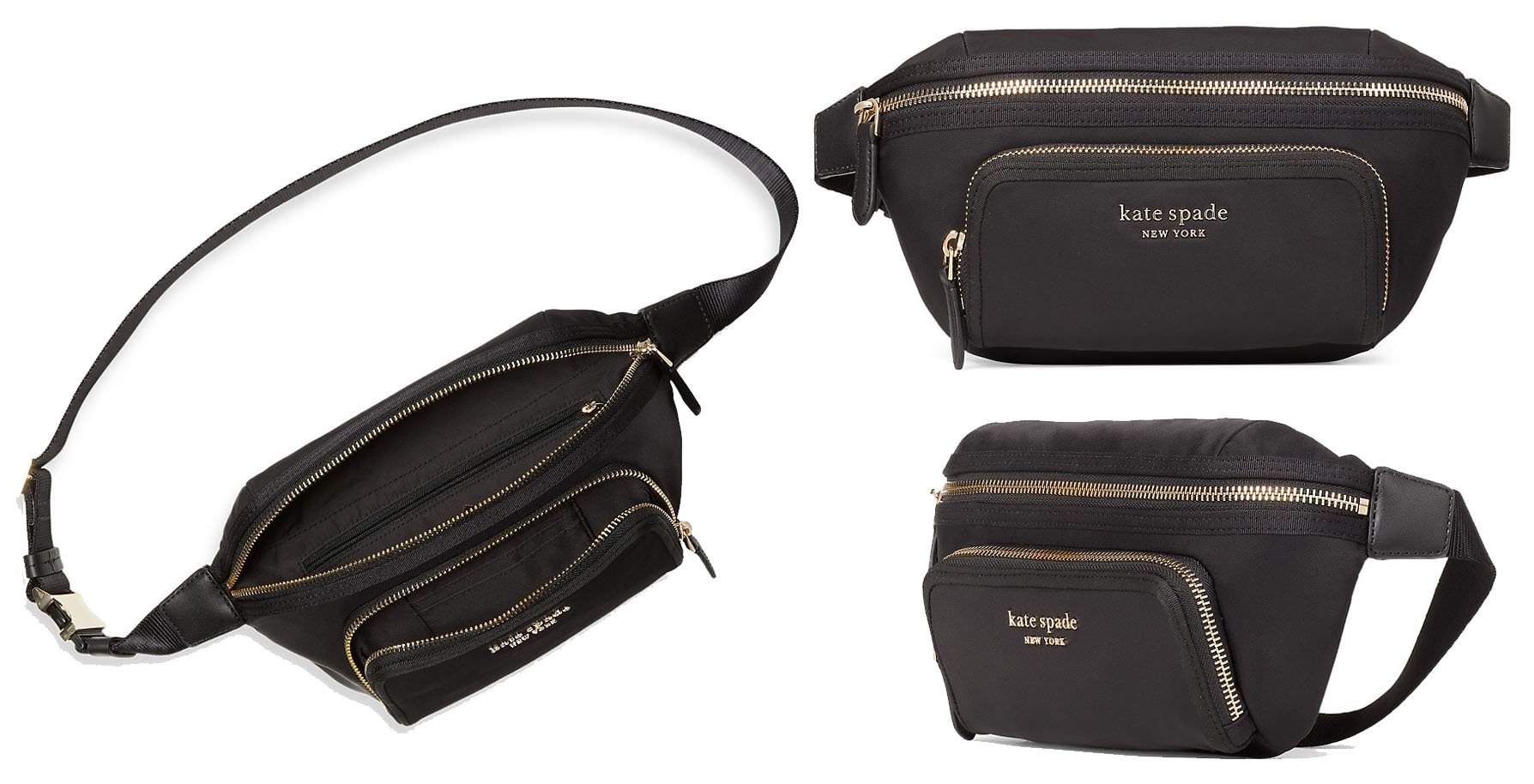 Made of durable nylon, this belt bag is highlighted with Kate Spade New York signature logo at the front zip pocket