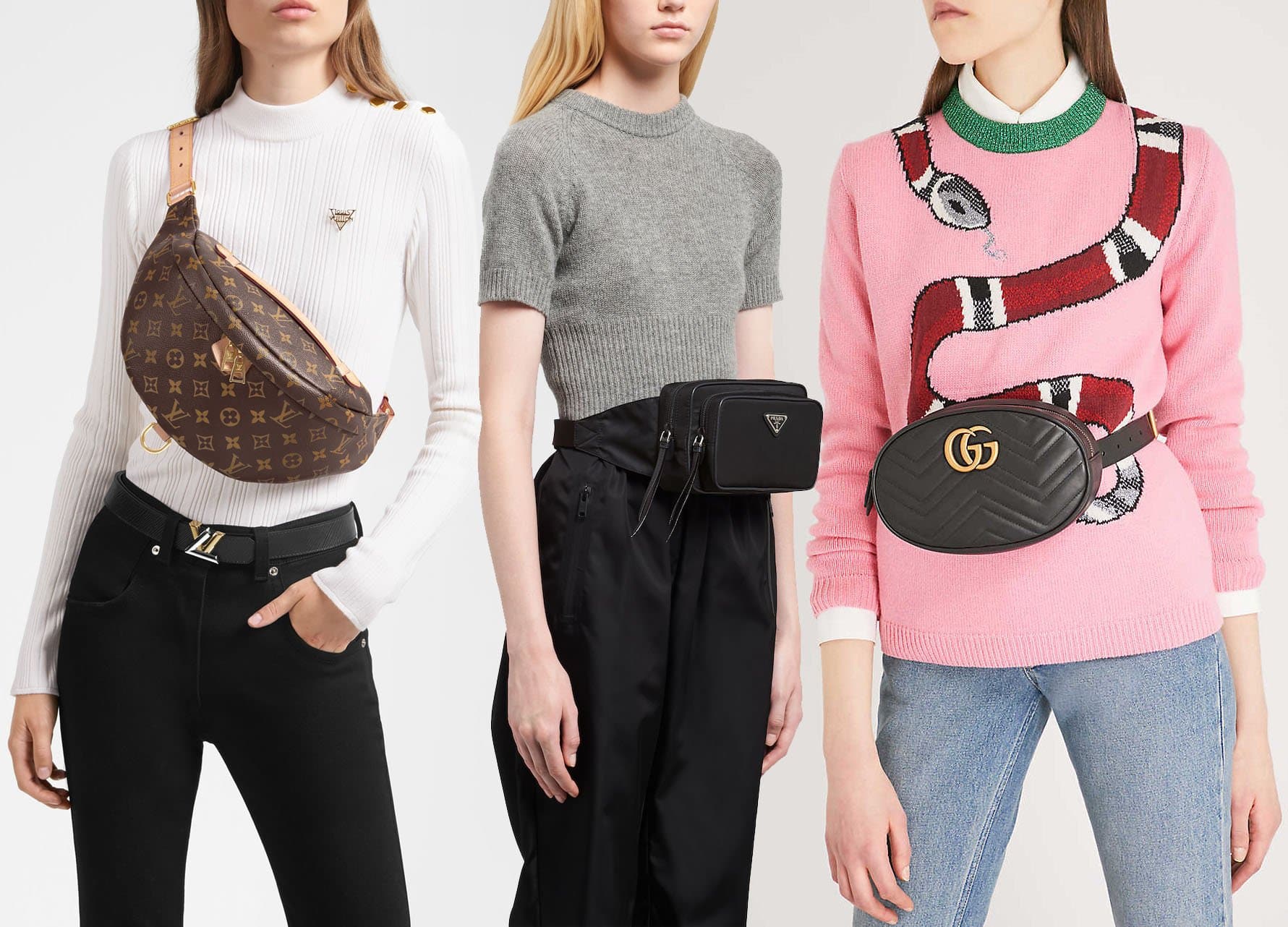 High-fashion brands like Louis Vuitton, Prada, and Gucci introduced new belt bag silhouettes in 2018
