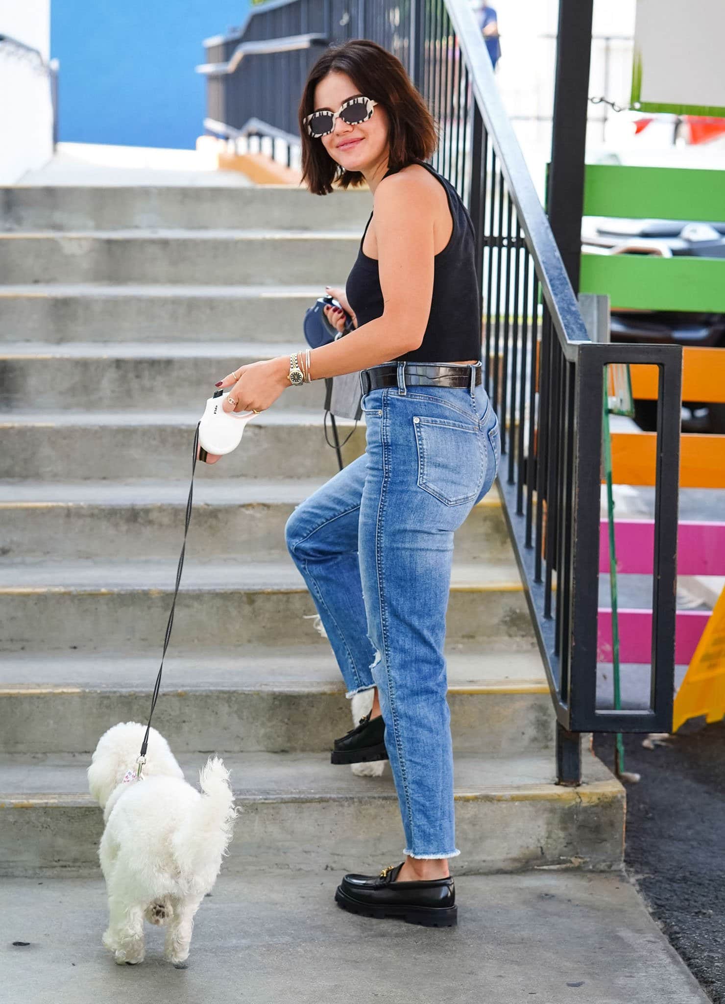 Lucy Hale takes her dogs, Elvis and Ethel, out for some pampering in Los Angeles on September 20, 2021