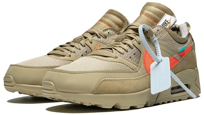 The Off-White x Nike Air Max 90 Desert Ore is the third colorway of the classic Air Max running shoe re-designed by Virgil Abloh