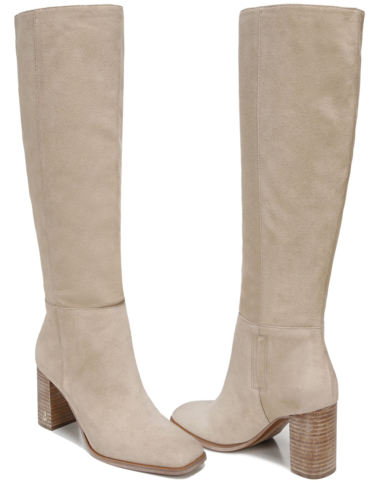 Square toes bring a contemporary look to these supple knee-high boots that feature a streamlined silhouette