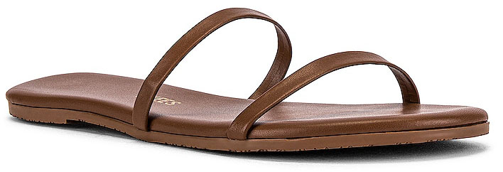 The Tkees Gemma flat sandals feature a classic two-strap design made of matte leather