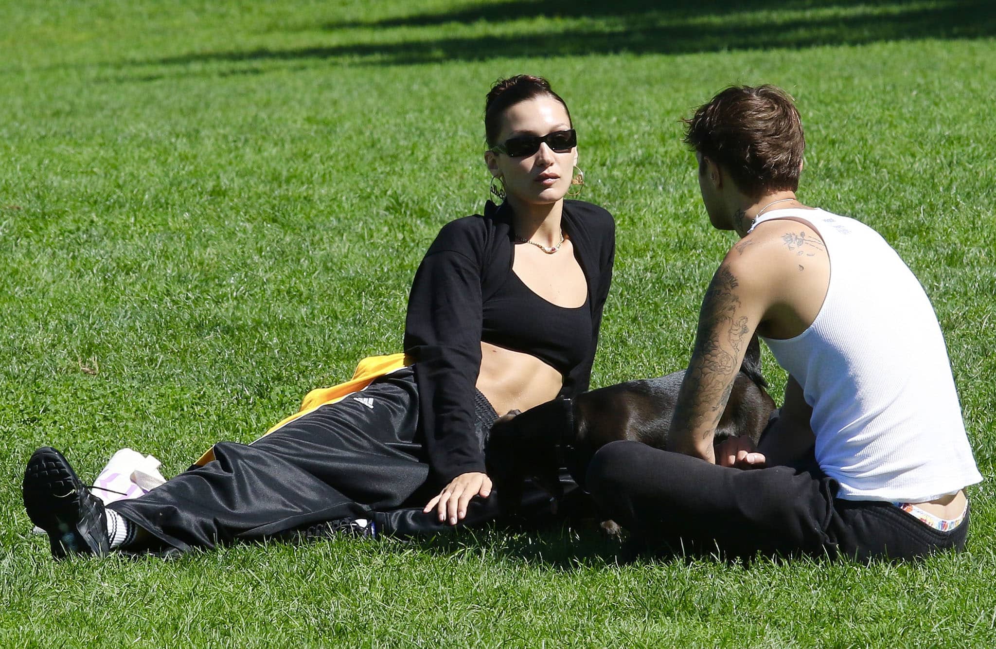 Bella Hadid spending some quality time with her brother Anwar Hadid and his dog Dexter at Manhattan's Battery Park on September 24, 2021