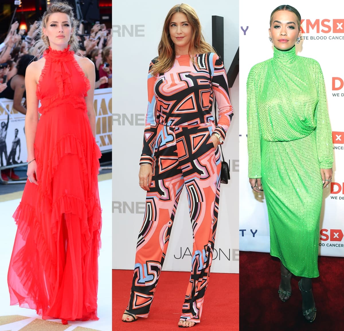 Amber Heard, Lisa Snowdon, and Rita Ora wearing outfits by Emilio Pucci