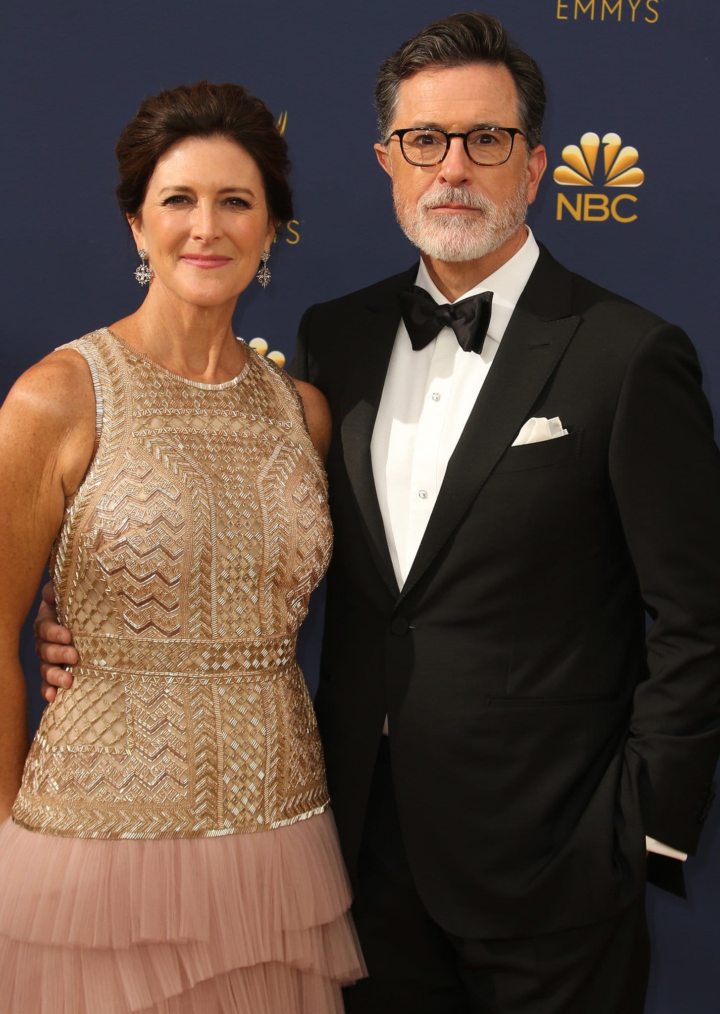 Evelyn McGee and Stephen Colbert at the 70th Primetime Emmy Awards in Los Angeles on September 17, 2018