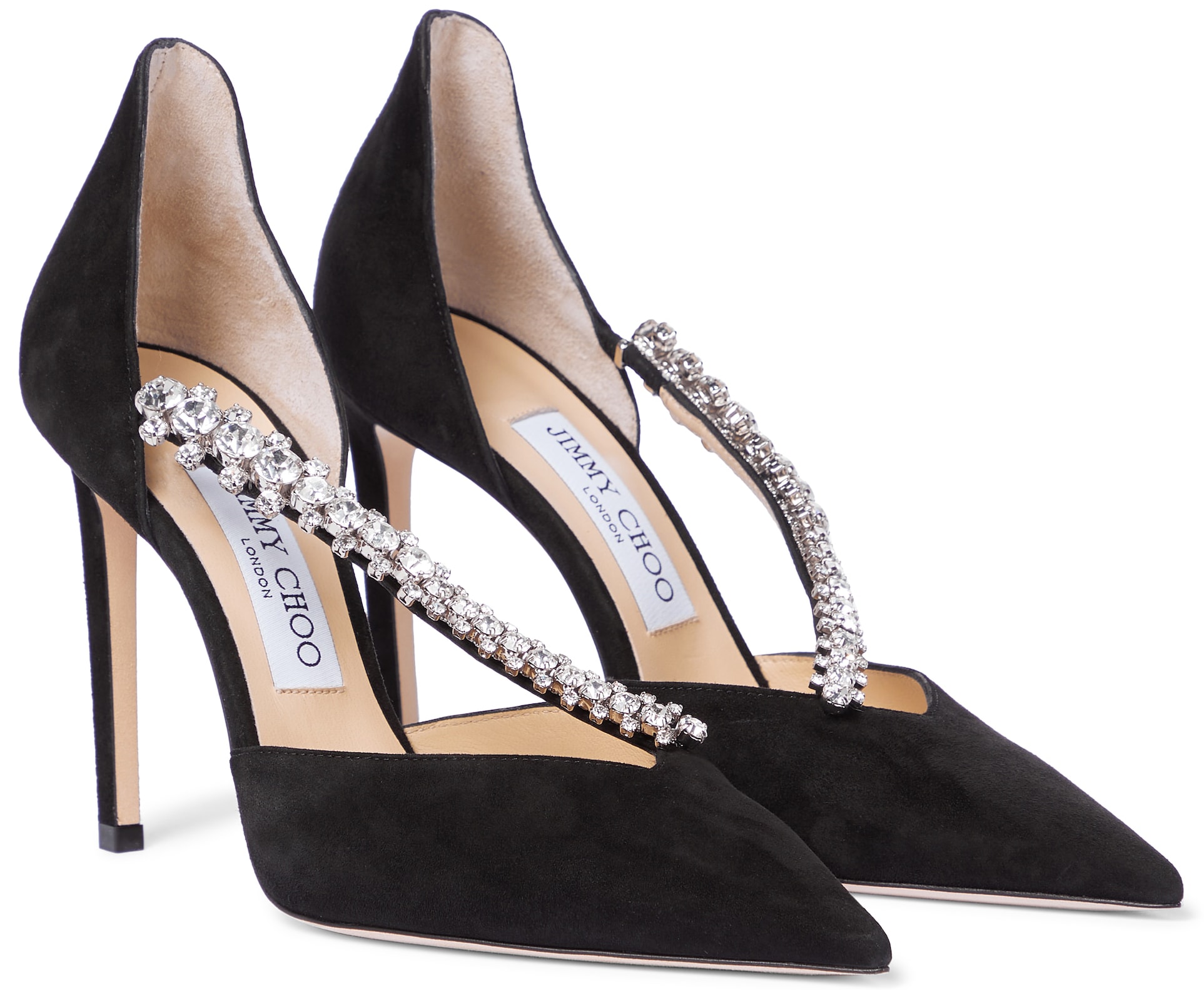 Jimmy Choo's Bee pumps boast a glimmering crystal-embellished strap and a stiletto heel