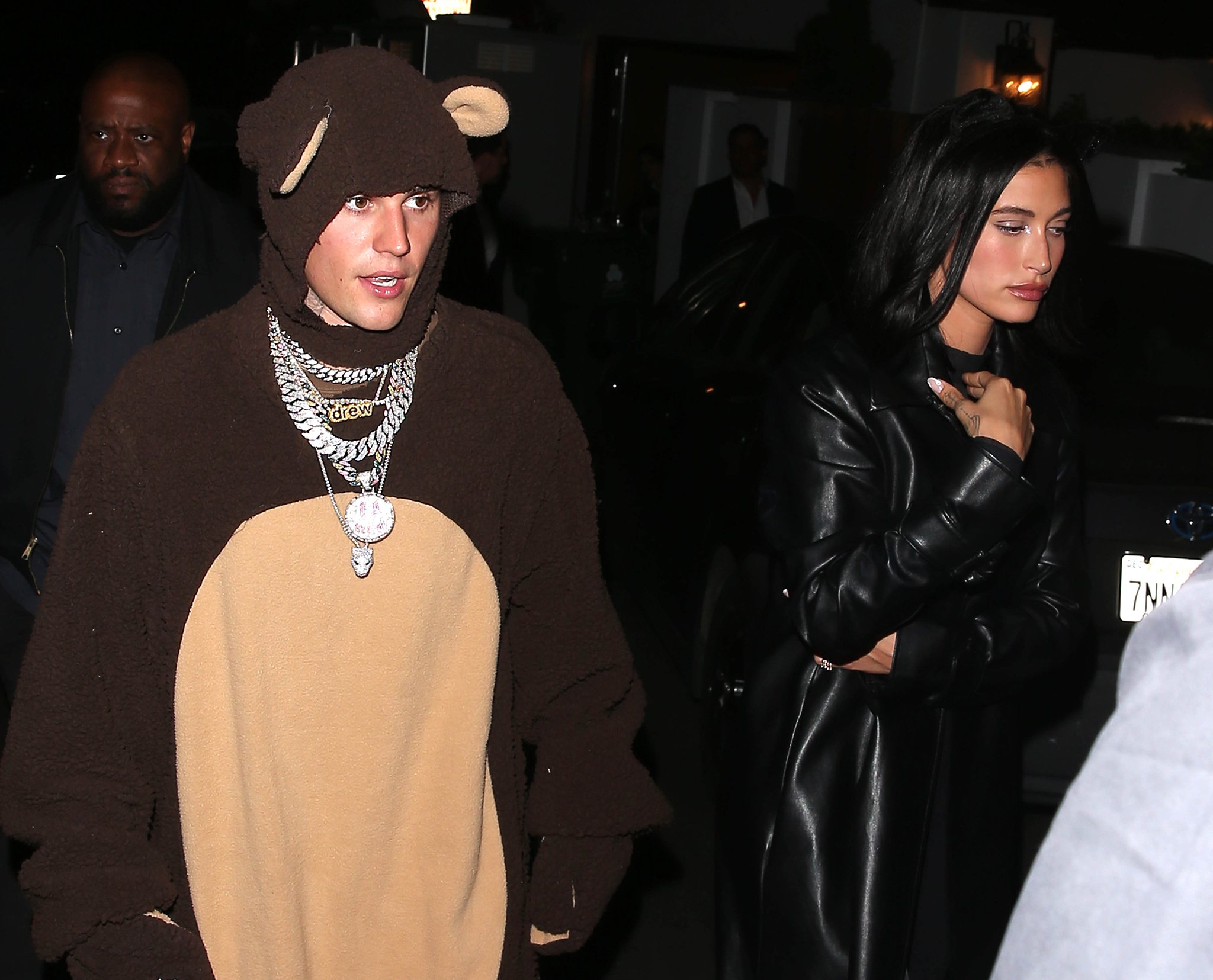 Justin Bieber and Hailey Bieber attend Vas Morgan and Michael Braun’s Halloween party in West Hollywood on October 31, 2021