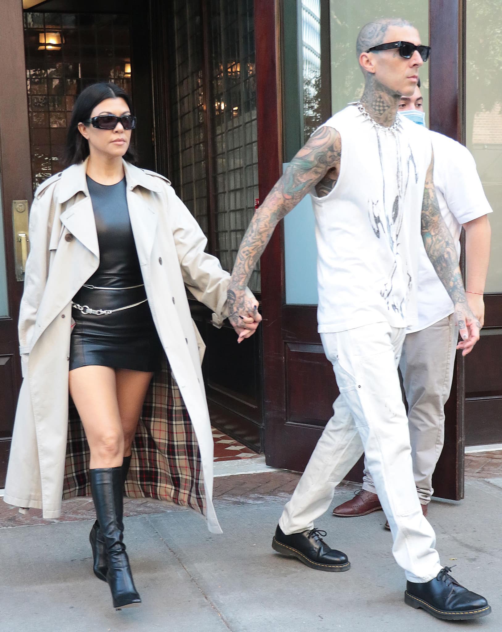 Kourtney Kardashian and Travis Barker out and about in Soho on October 15, 2021