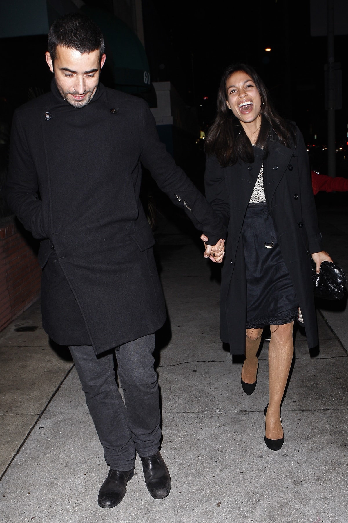 Mathieu Schreyer and his girlfriend Rosario Dawson leave La Vida restaurant in Hollywood