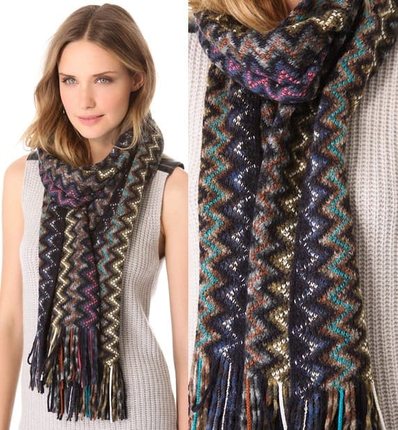 Missoni Thick Knit Zig Zag Fringe Scarf