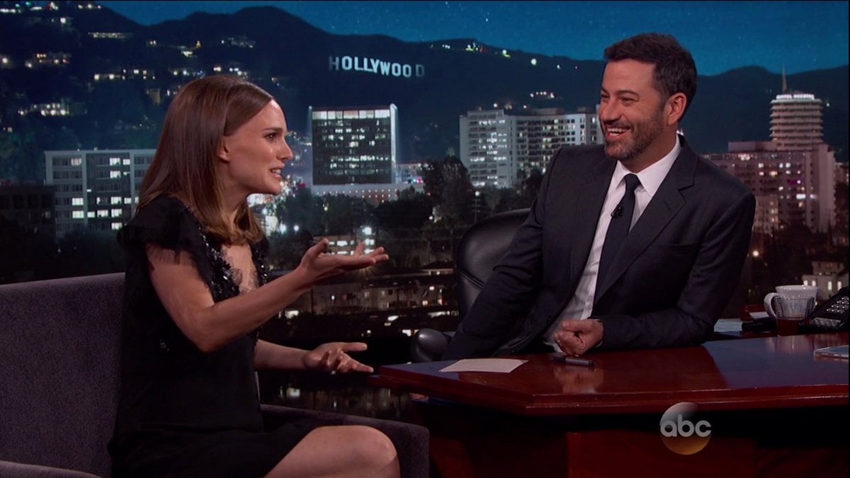 Natalie Portman during an appearance on ABC's 'Jimmy Kimmel Live!' to promote her film A Tale of Love and Darkness