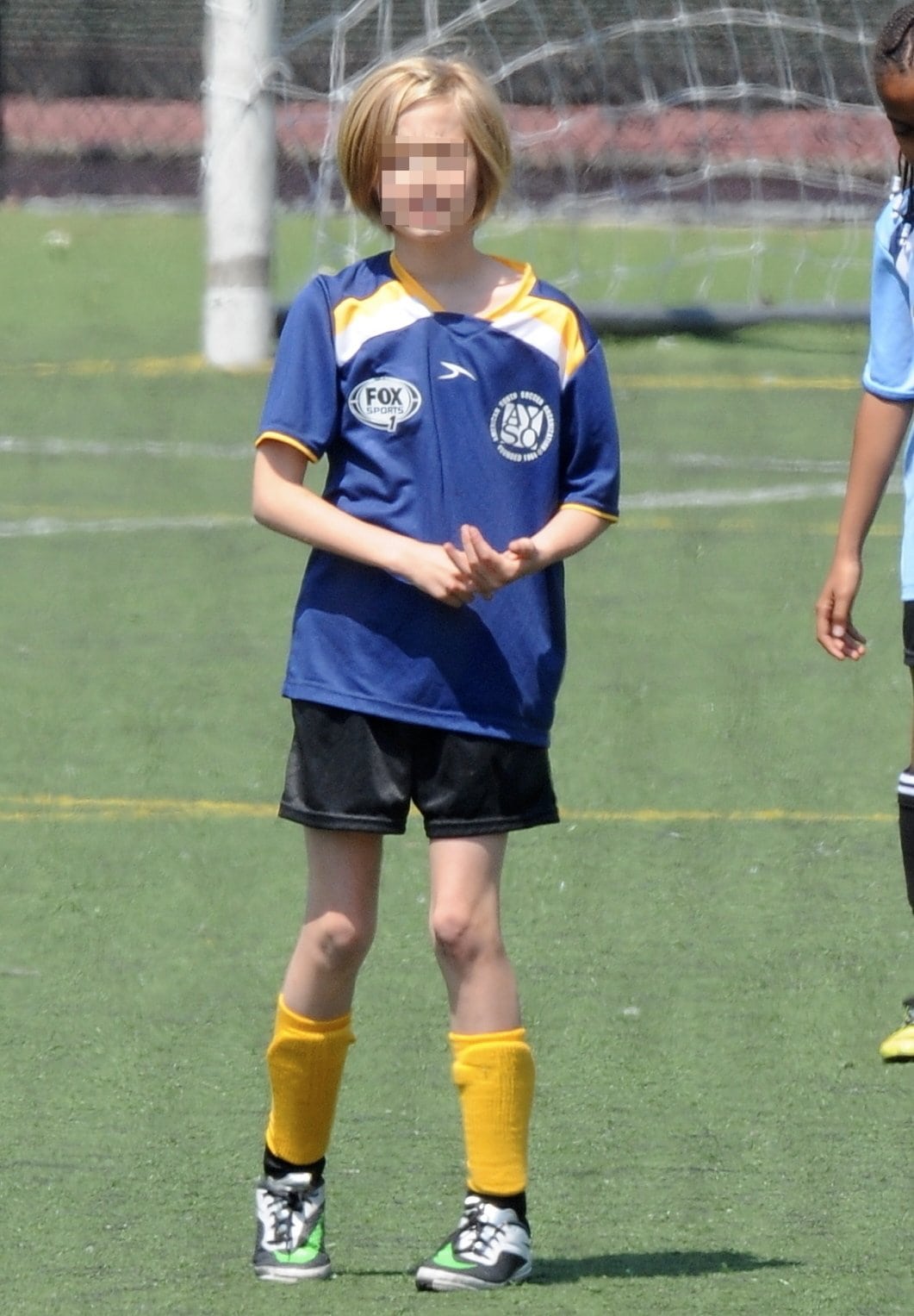 Shiloh Jolie-Pitt plays in a little league soccer game in Los Angeles