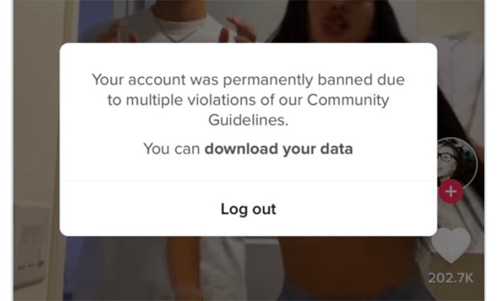Addison Rae shares a screenshot of the notification telling her she's banned from TikTok