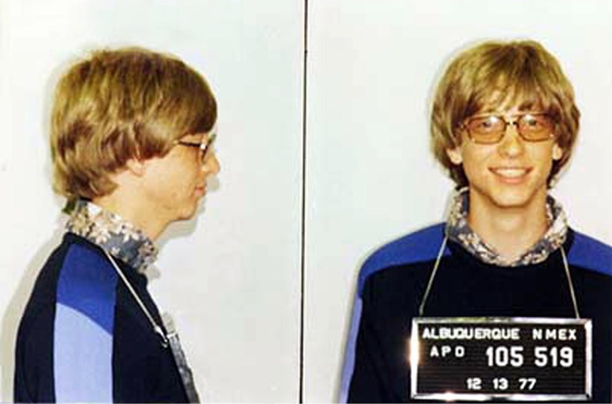 Bill Gates was arrested in 1975 for driving without a license and speeding, and in 1977 he was arrested again for driving without a license and not stopping at a stop sign