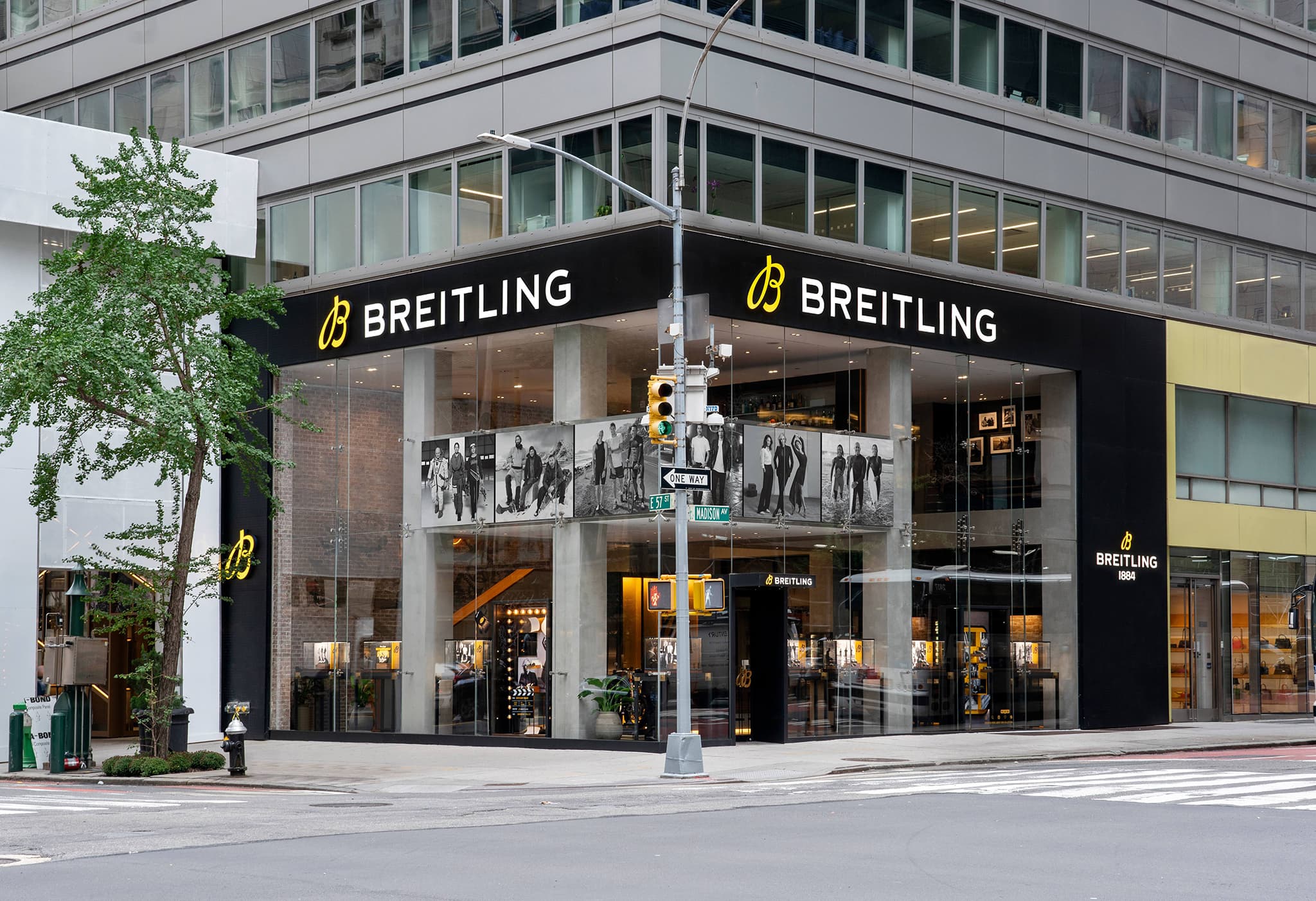 The redesigned Breitling New York flagship store features two floors, 90 feet of wrap-around sidewalk frontage, and a 4,300-square-foot space