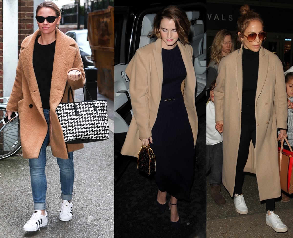 Kimberley Walsh, Emma Watson, and Jennifer Lopez show three great ways to wear camel coats