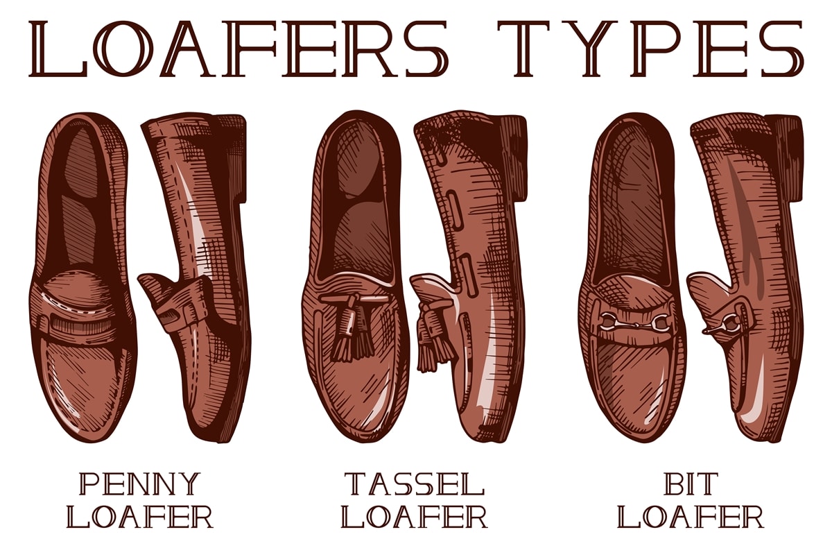 The three most common loafer shoe types are penny, tassel, and bit loafers
