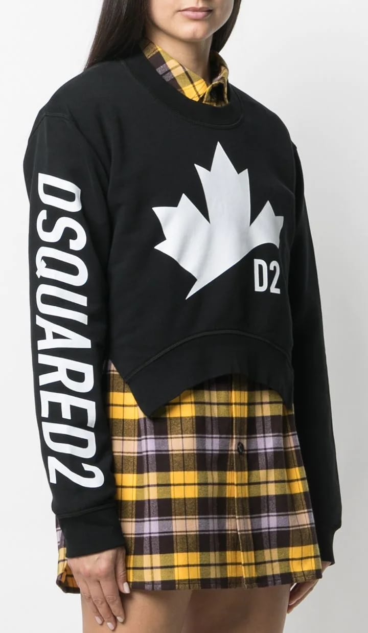 This black Dsquared2 D2 Leaf asymmetric sweatshirt pays homage to the symbol of the designers' home country