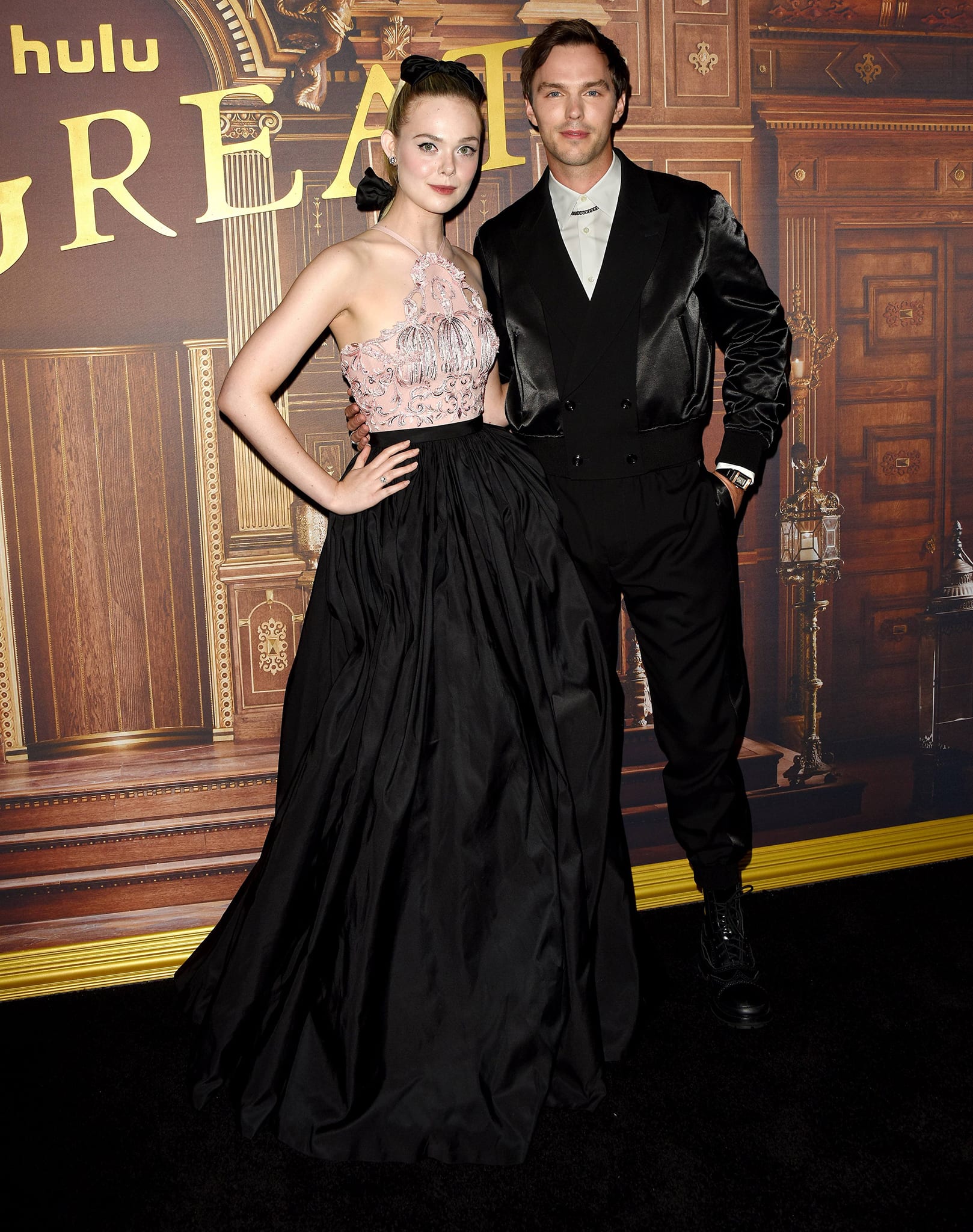 Elle Fanning and Nicholas Hoult at the season two premiere of The Great held at the Sunset Room Hollywood on November 14, 2021