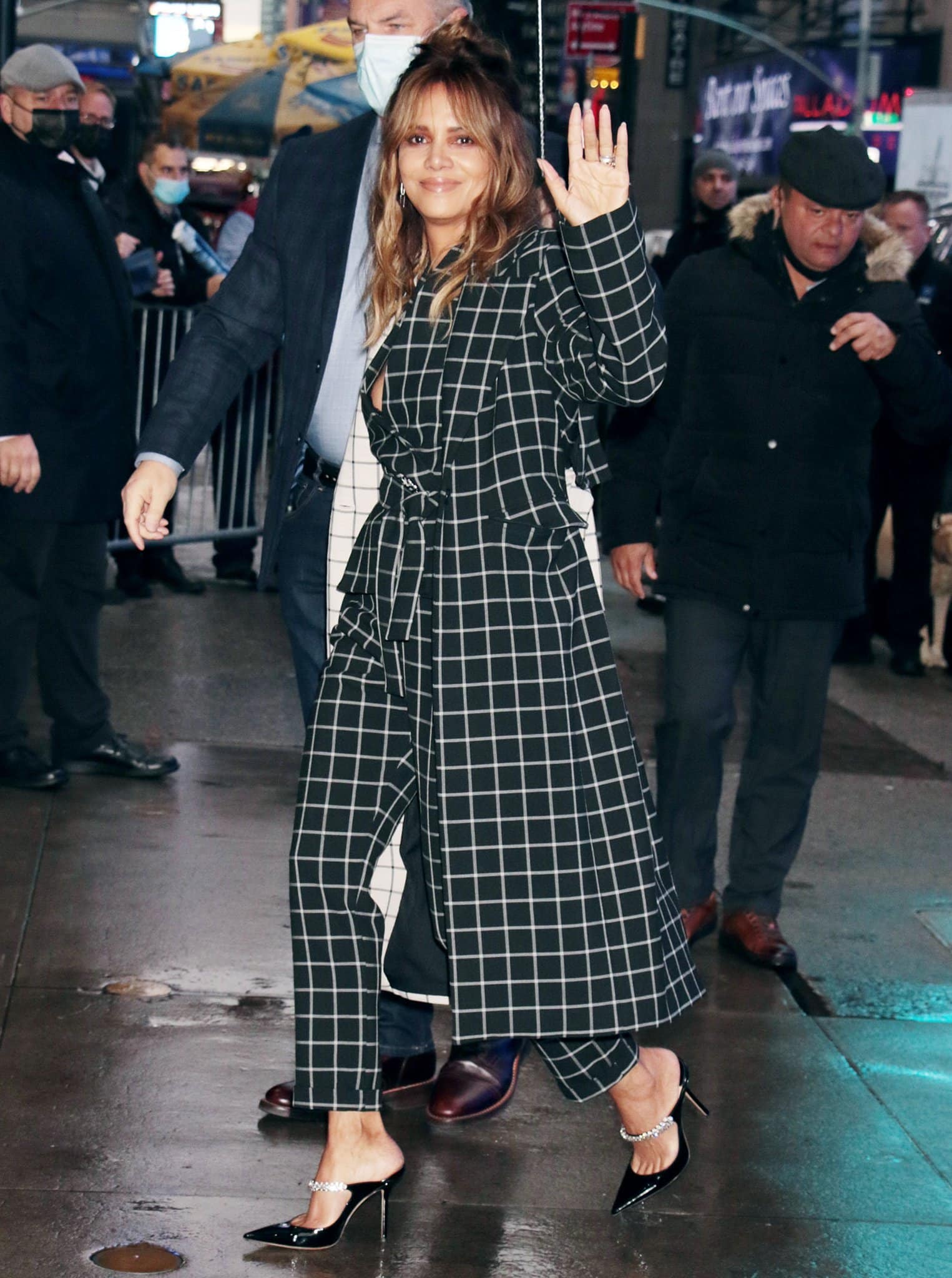 Halle Berry arriving at the Good Morning America studio to promote her Netflix movie Bruised on November 22, 2021