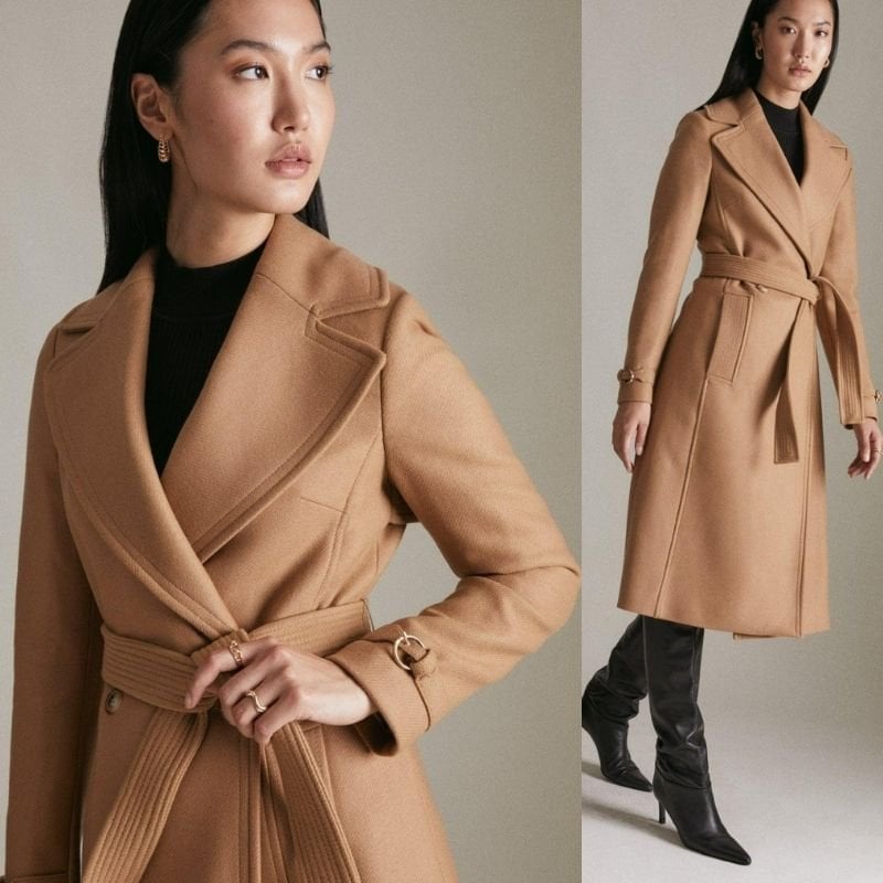 Karen Millen Italian Wool Blend Buckle Signature Coat