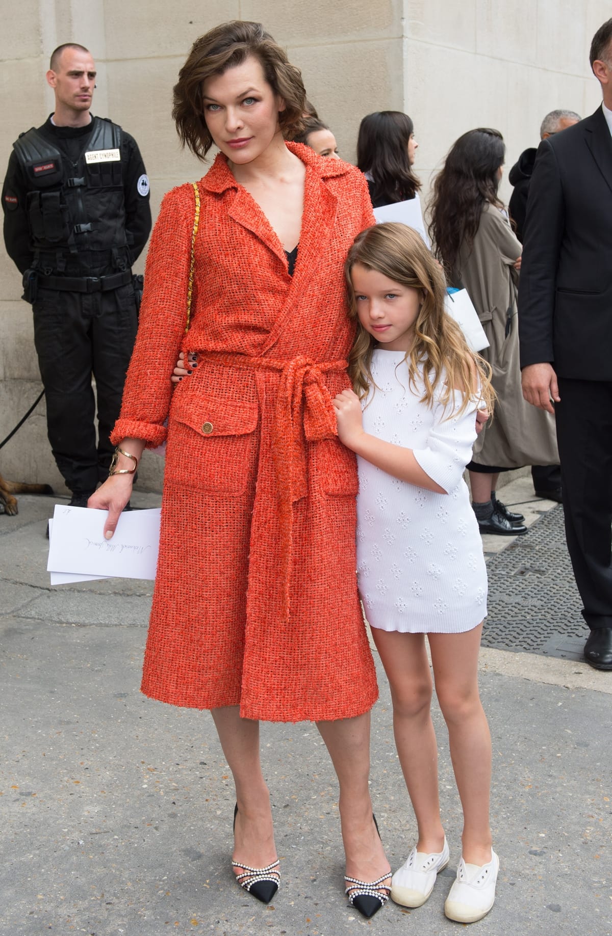 Milla Jovovich and her daughter Ever Gabo Anderson attend the Chanel show