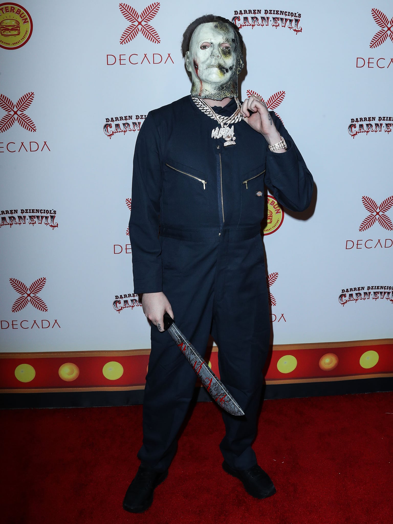 Murda Beatz wearing Michael Myers' emotionless mask