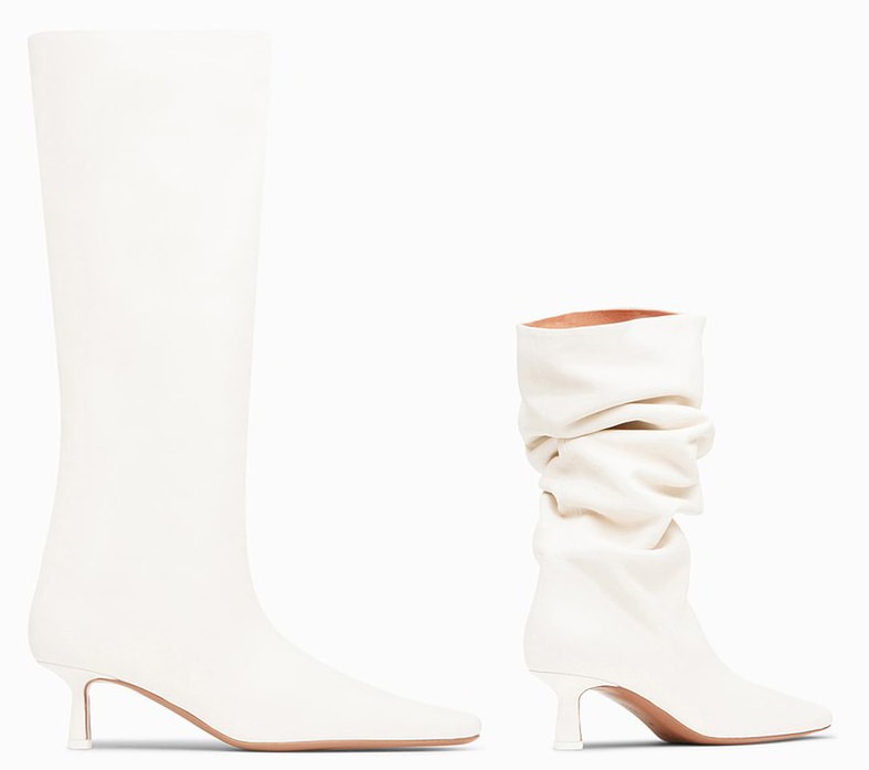 Neous' Cynis slouch leather boots have square toes and slim kitten heels