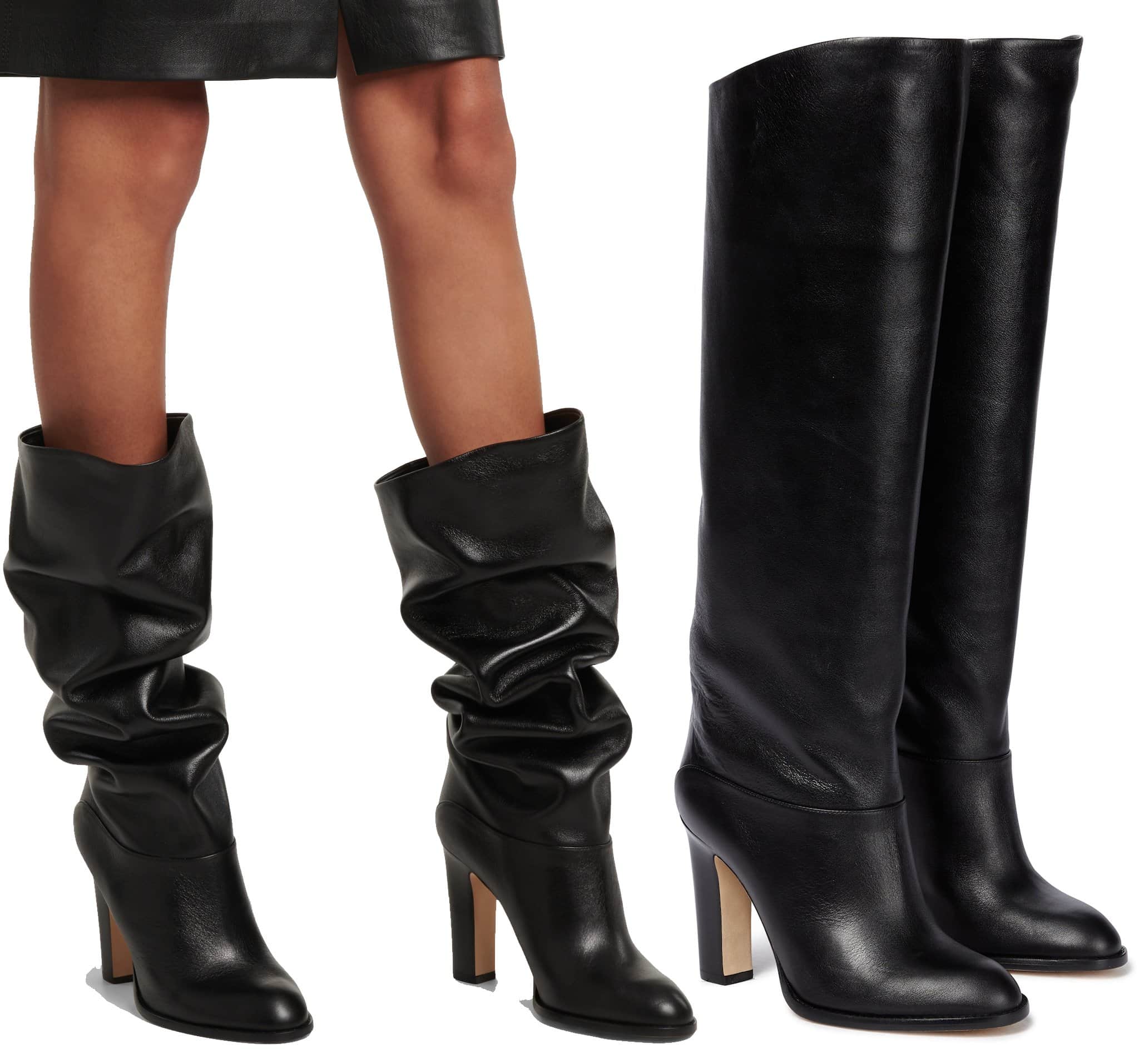 Made from polished leather, the Paris Texas Kiki boots feature slouchy knee-high shafts and 4-inch block heels