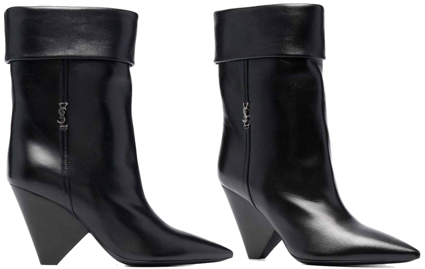 The Saint Laurent Niki boots are defined by the cuffed leg opening and chunky cone heels